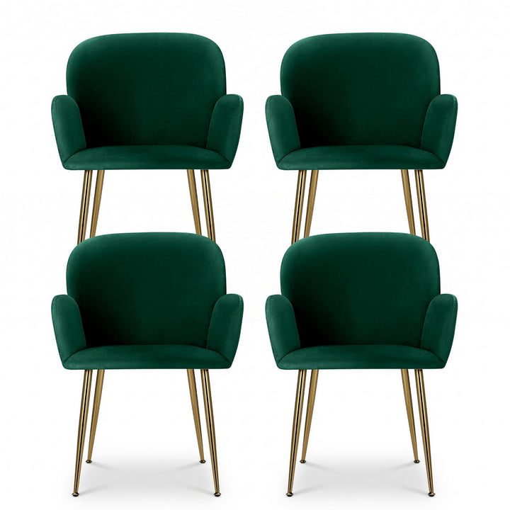 Artiss Velvet Fabric Dining Chairs Armrests (Set of 4) Green