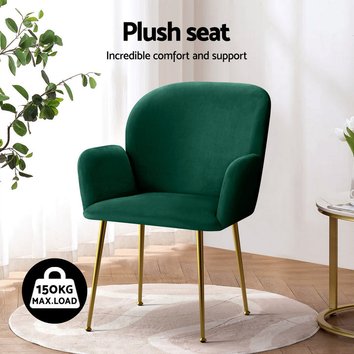 Artiss Velvet Fabric Dining Chairs Armrests (Set of 4) Green