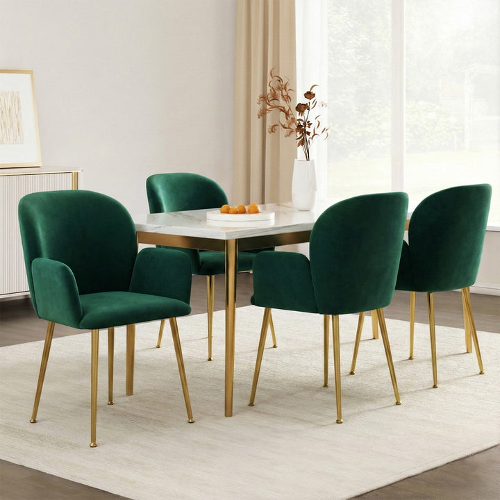 Artiss Velvet Fabric Dining Chairs Armrests (Set of 4) Green