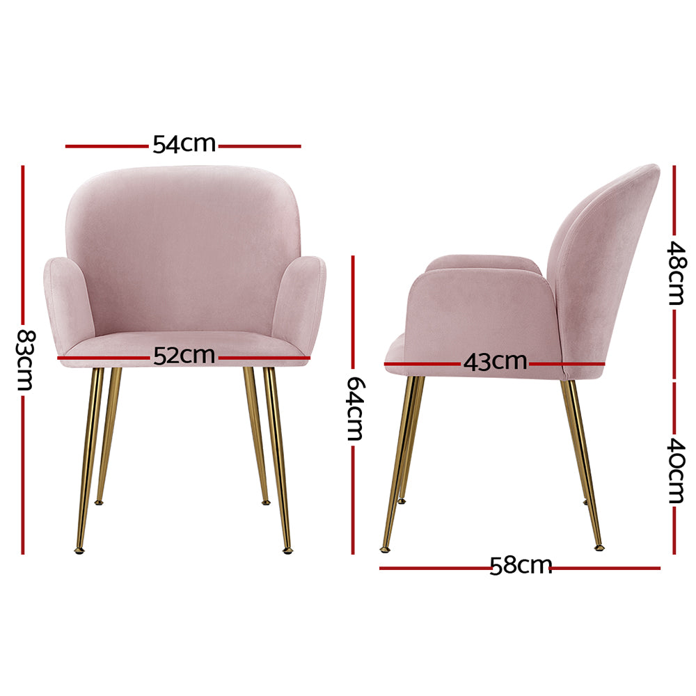 Artiss Velvet Fabric Dining Chairs Armrests (Set of 2) Pink