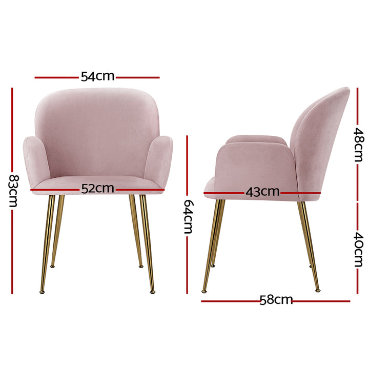 Artiss Velvet Fabric Dining Chairs Armrests (Set of 2) Pink