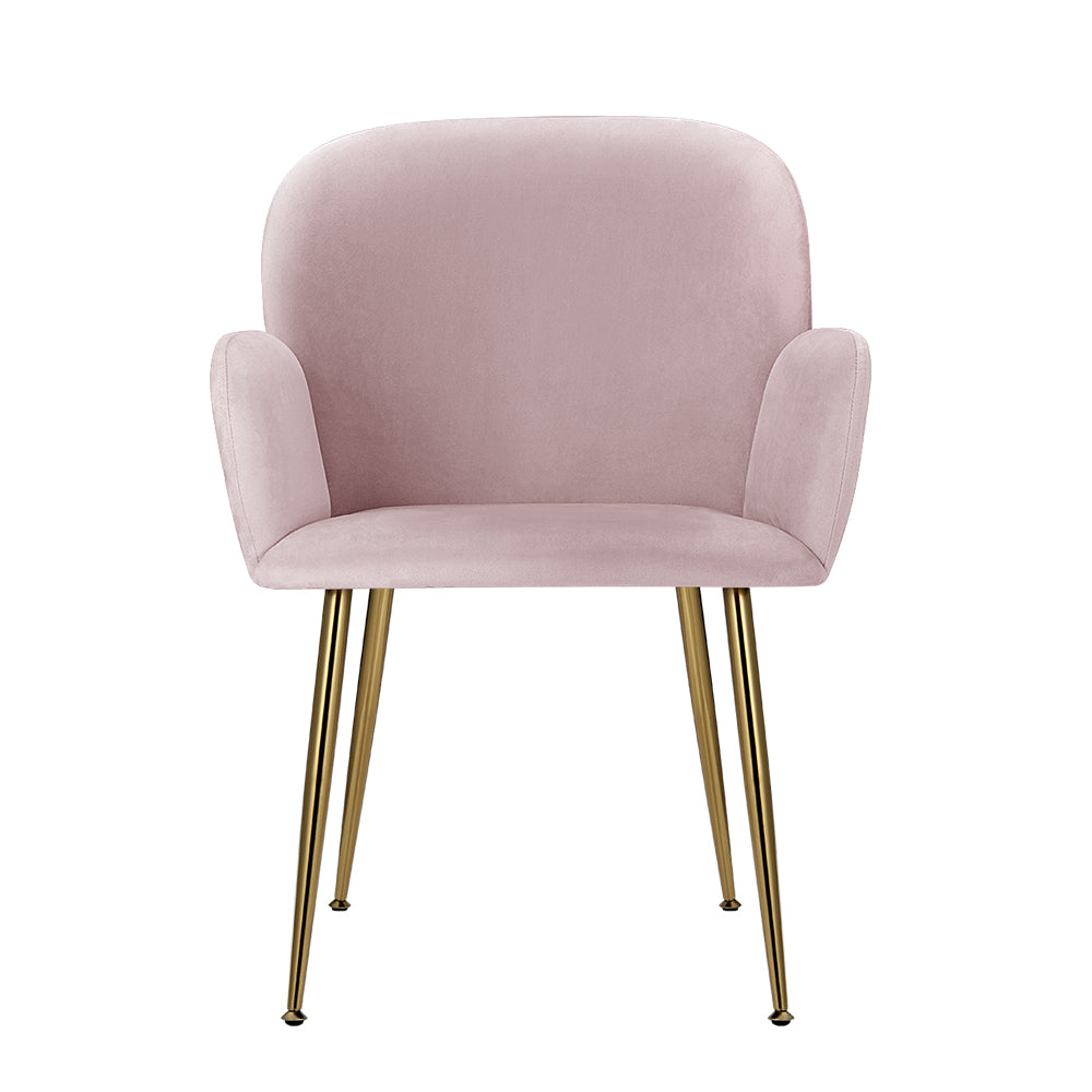 Artiss Velvet Fabric Dining Chairs Armrests (Set of 2) Pink