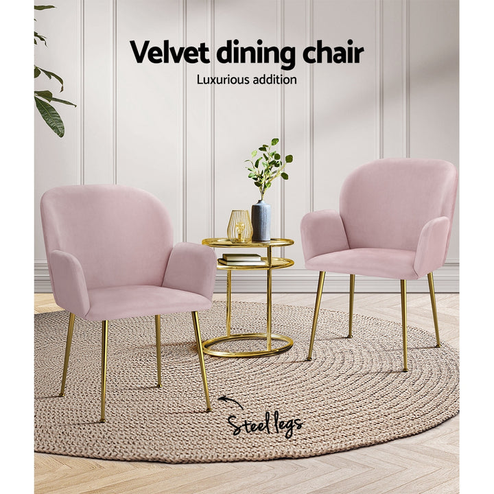 Artiss Velvet Fabric Dining Chairs Armrests (Set of 2) Pink