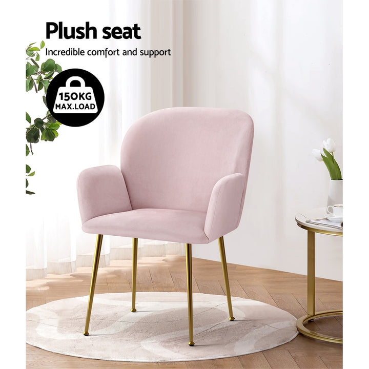 Artiss Velvet Fabric Dining Chairs Armrests (Set of 2) Pink