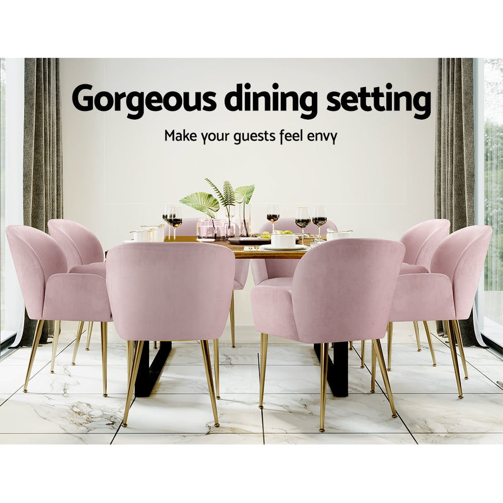 Artiss Velvet Fabric Dining Chairs Armrests (Set of 2) Pink