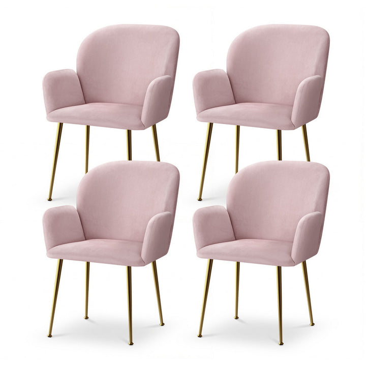 Artiss Velvet Fabric Dining Chairs Armrests (Set of 4) Pink