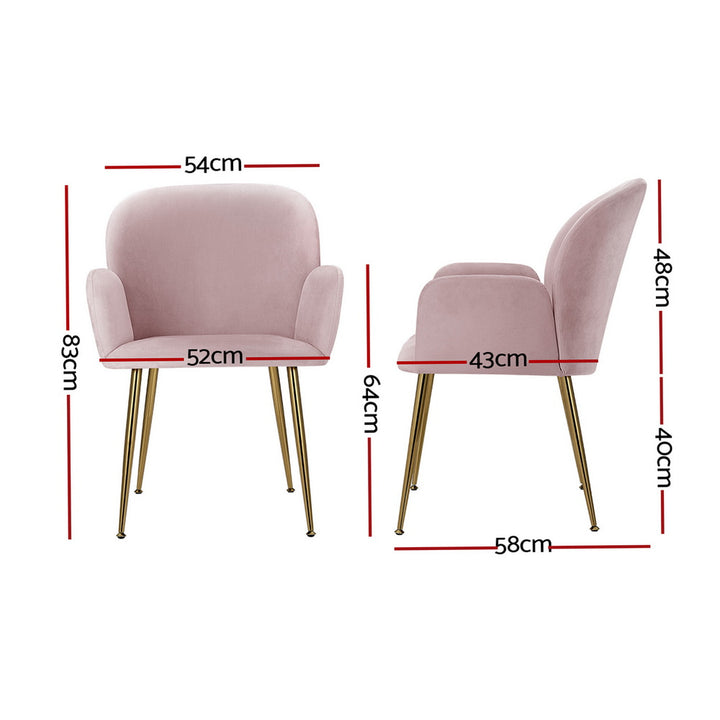 Artiss Velvet Fabric Dining Chairs Armrests (Set of 4) Pink