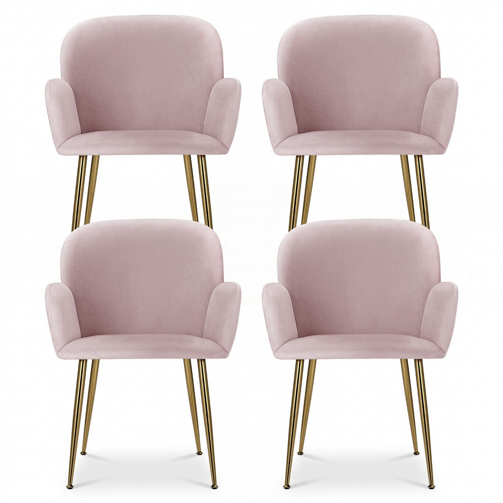 Artiss Velvet Fabric Dining Chairs Armrests (Set of 4) Pink
