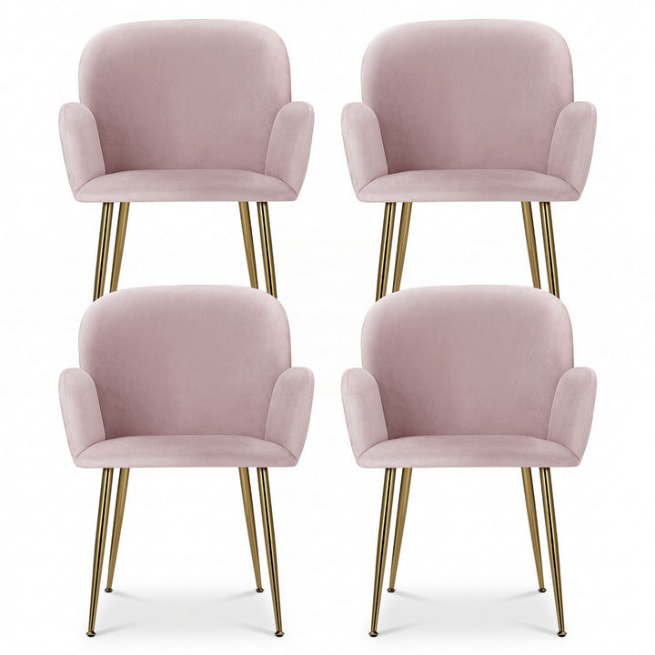 Artiss Velvet Fabric Dining Chairs Armrests (Set of 4) Pink