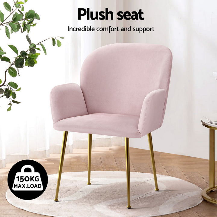 Artiss Velvet Fabric Dining Chairs Armrests (Set of 4) Pink
