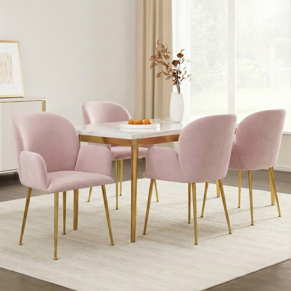 Artiss Velvet Fabric Dining Chairs Armrests (Set of 4) Pink