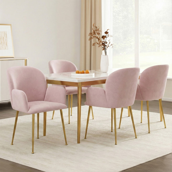Artiss Velvet Fabric Dining Chairs Armrests (Set of 4) Pink