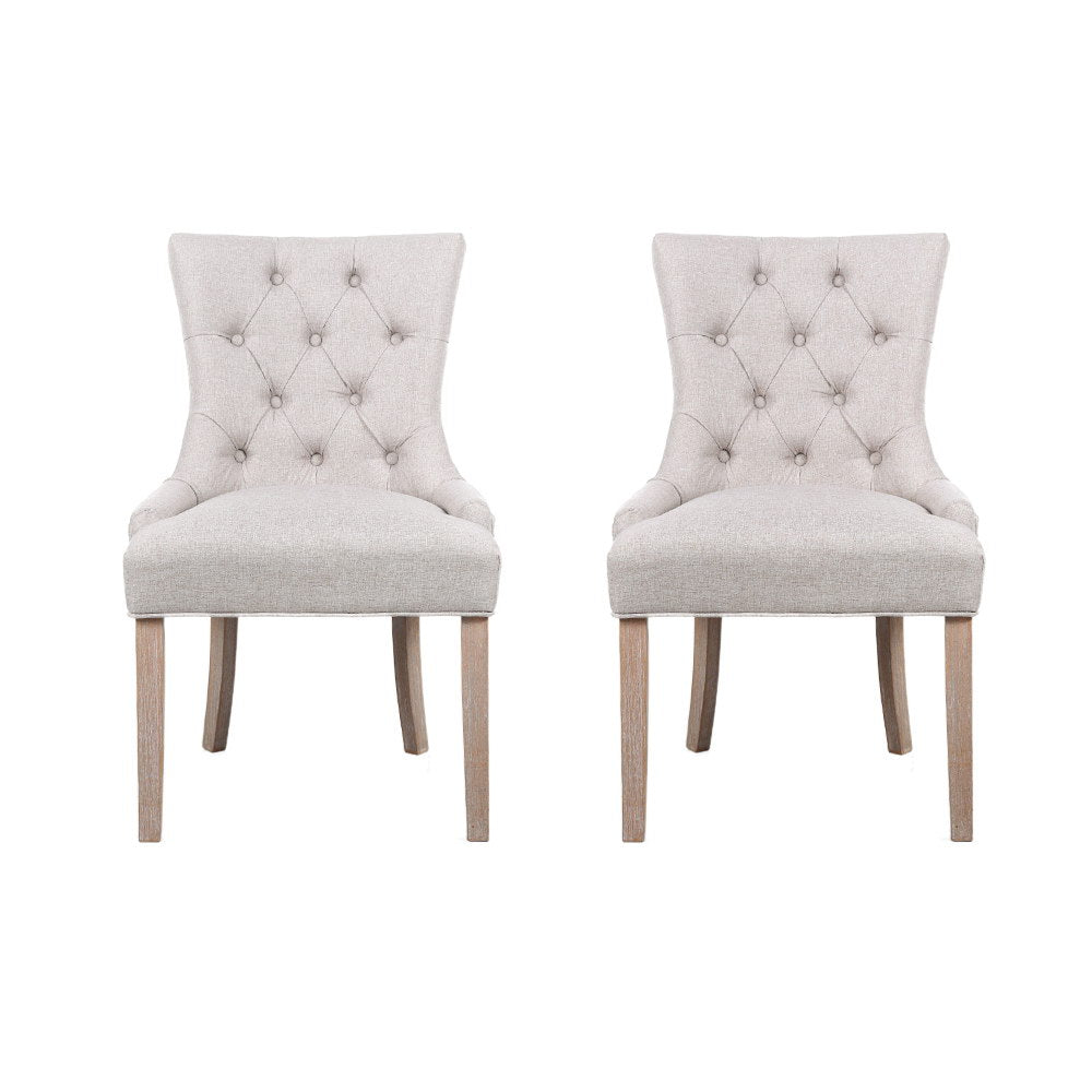 Artiss French Provincial Dining Chairs Fabric (Set of 2) Beige