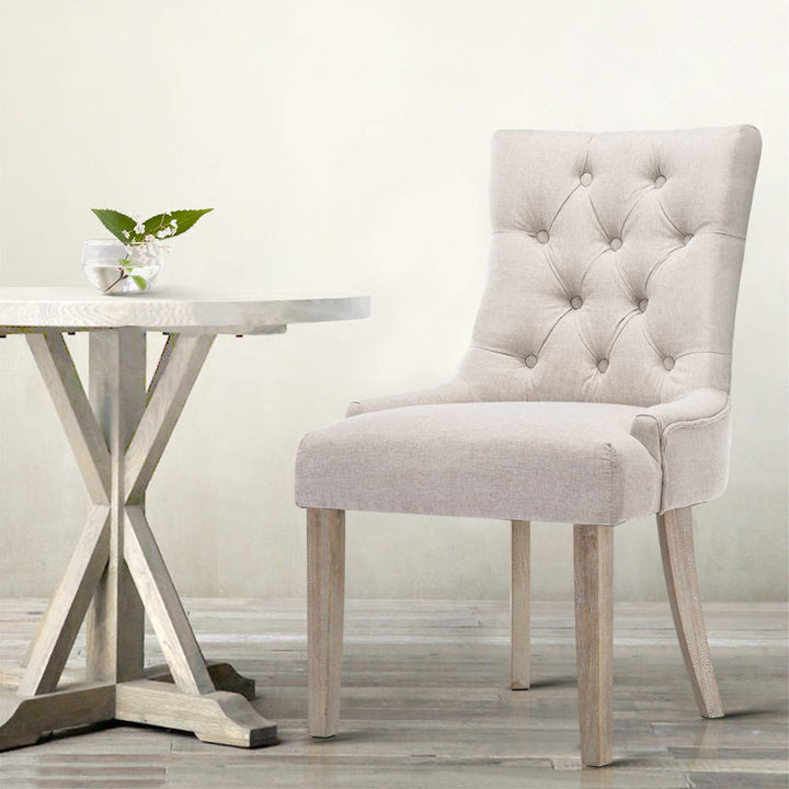 Artiss French Provincial Dining Chairs Fabric (Set of 2) Beige