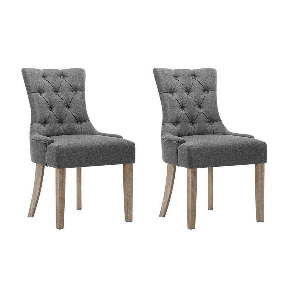 Artiss French Provincial Dining Chairs Fabric (Set of 2) Grey