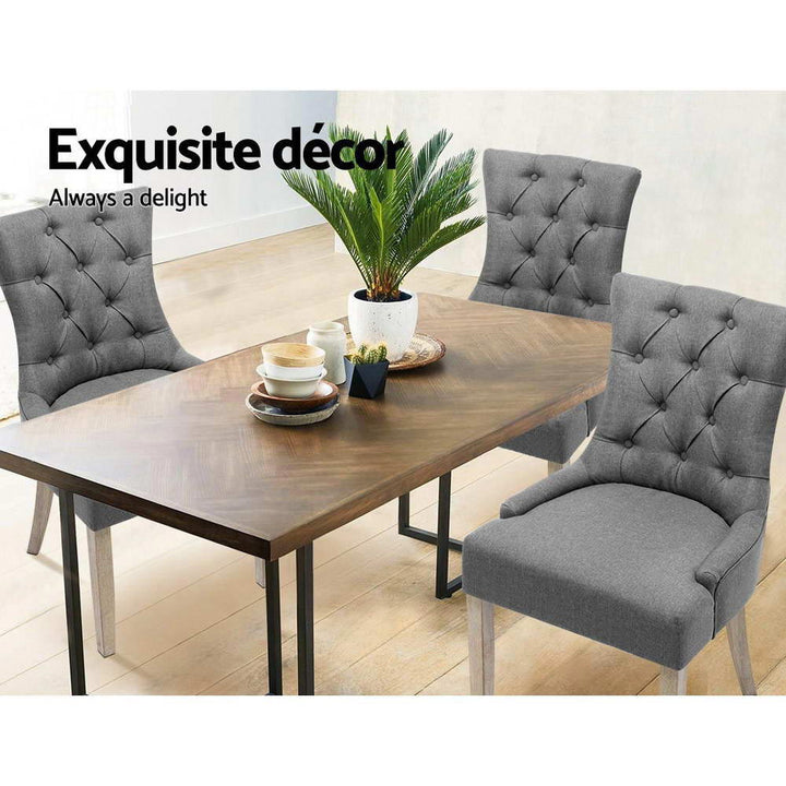 Artiss French Provincial Dining Chairs Fabric (Set of 2) Grey
