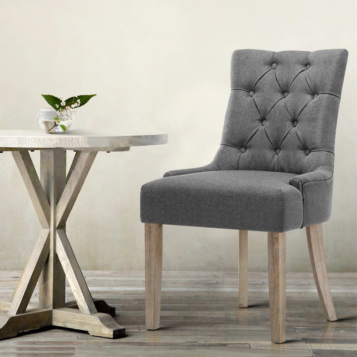 Artiss French Provincial Dining Chairs Fabric (Set of 2) Grey
