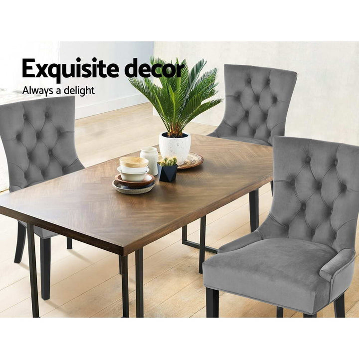 Artiss French Provincial Dining Chairs Velvet (Set of 2) Grey