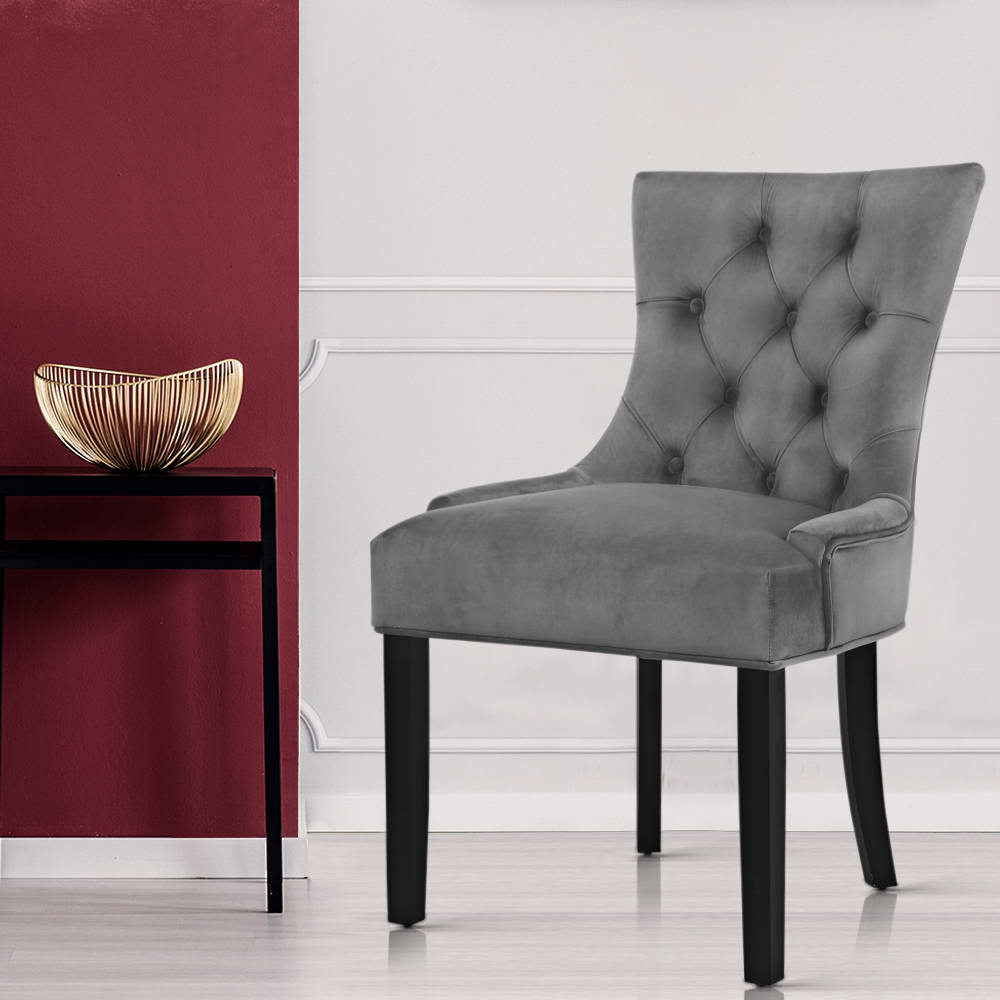 Artiss French Provincial Dining Chairs Velvet (Set of 2) Grey