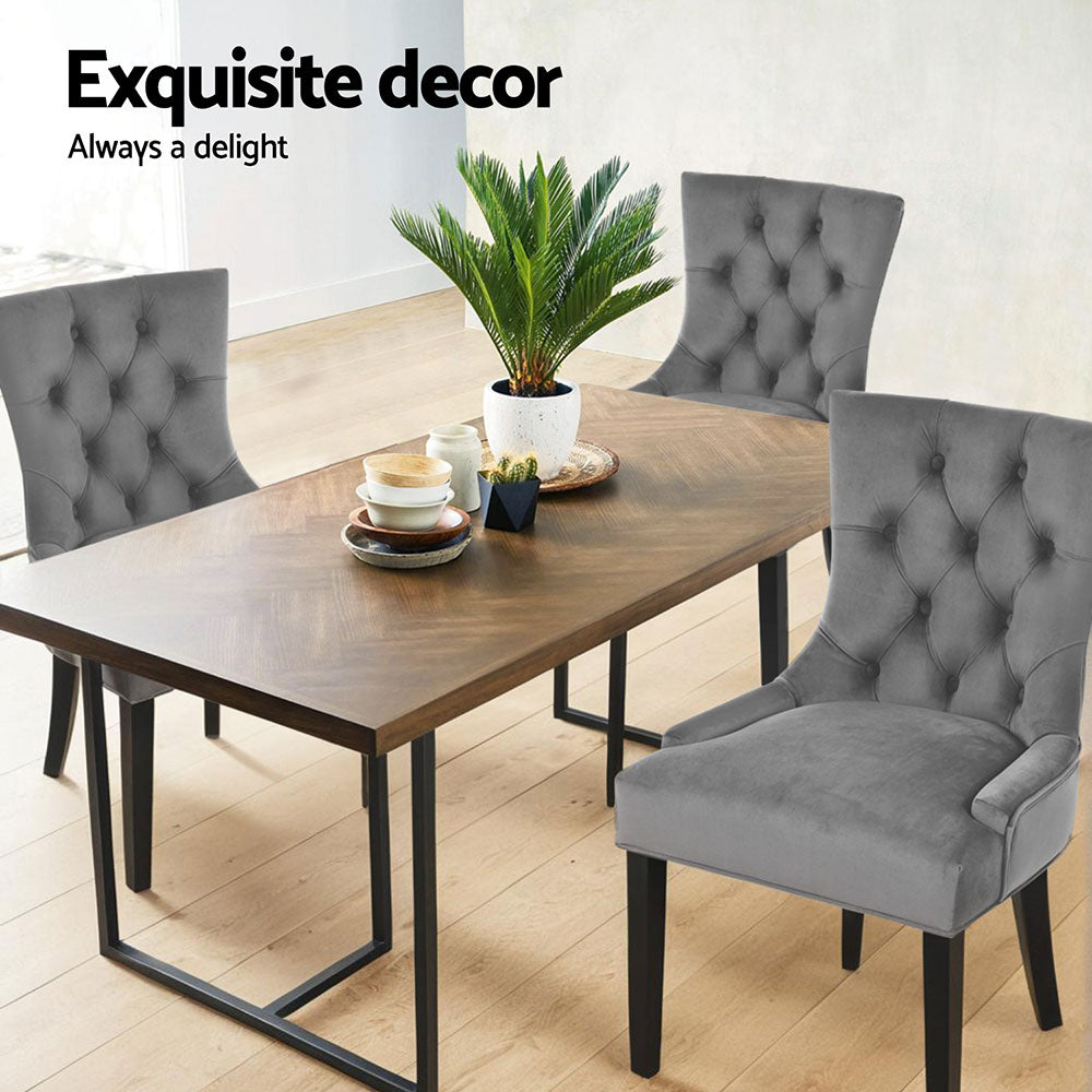 Artiss French Provincial Dining Chairs Velvet (Set of 4) Grey