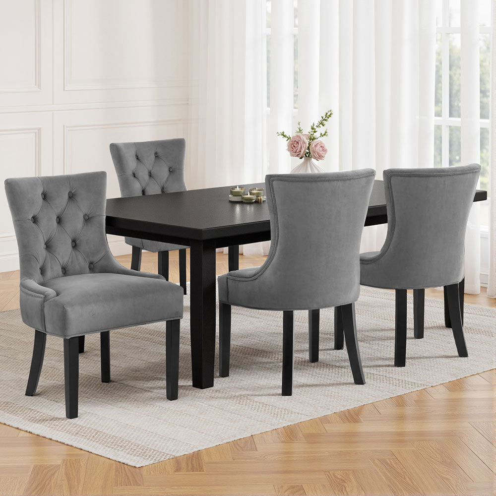 Artiss French Provincial Dining Chairs Velvet (Set of 4) Grey