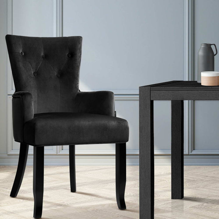 Artiss French Provincial Dining Chair Velvet Black