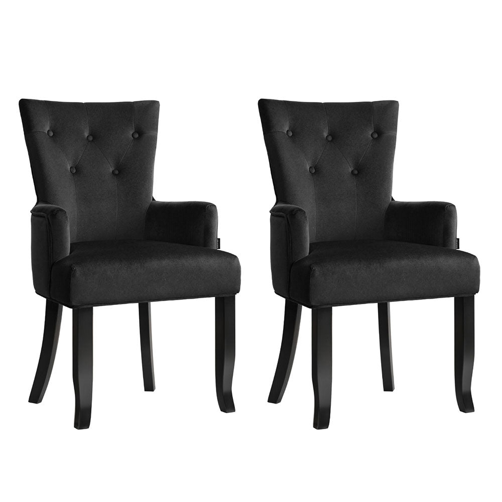Artiss French Provincial Dining Chair Velvet (Set of 2) Black