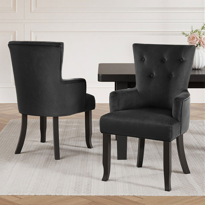 Artiss French Provincial Dining Chair Velvet (Set of 2) Black