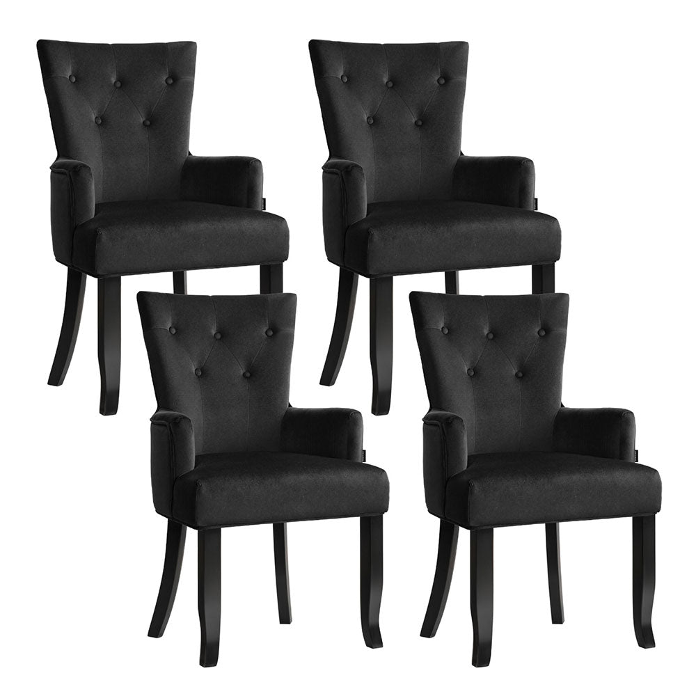 Artiss French Provincial Dining Chair Velvet (Set of 4) Black