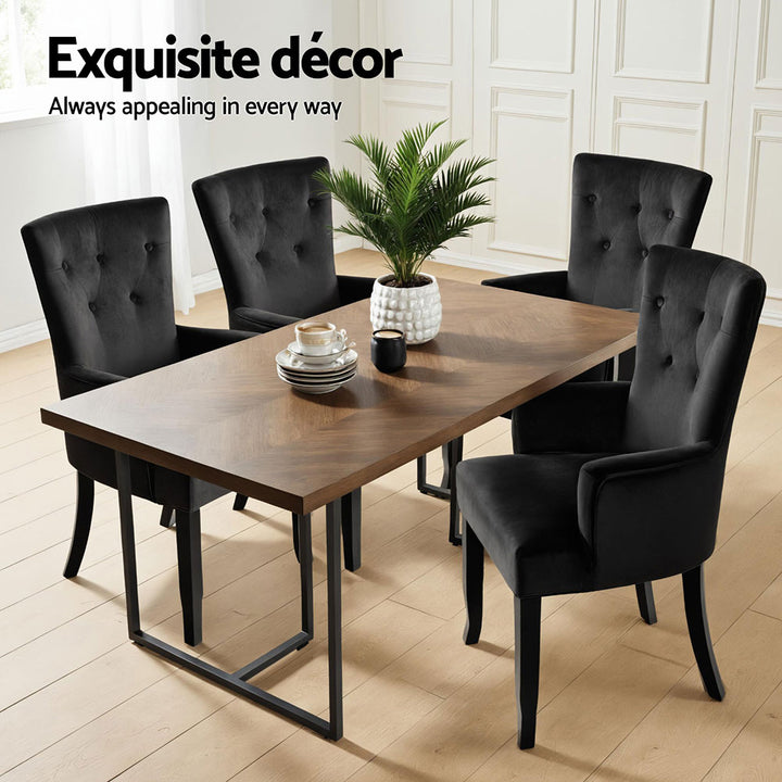 Artiss French Provincial Dining Chair Velvet (Set of 4) Black