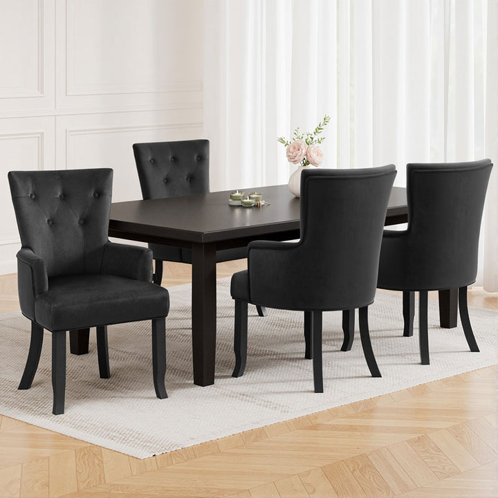 Artiss French Provincial Dining Chair Velvet (Set of 4) Black