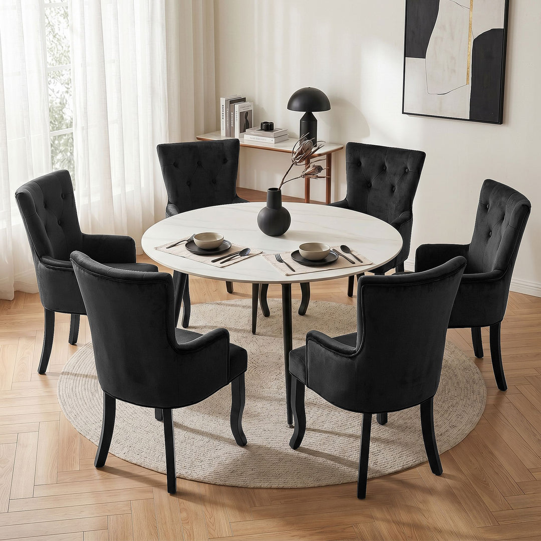 Artiss French Provincial Dining Chair Velvet (Set of 6) Black