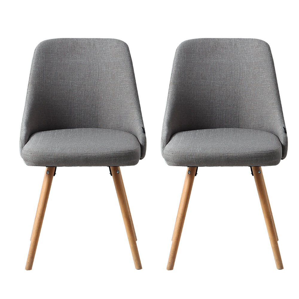 Artiss Fabric Kitchen Dining Chairs Wooden (Set of 2) Grey