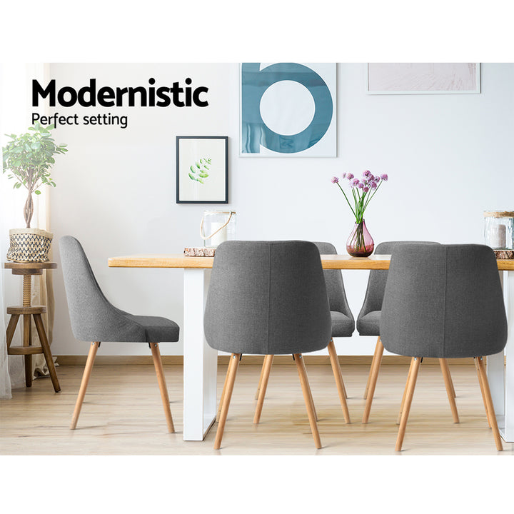 Artiss Fabric Kitchen Dining Chairs Wooden (Set of 2) Grey