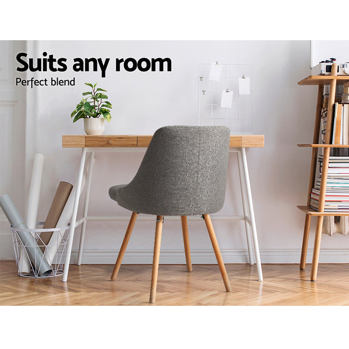 Artiss Fabric Kitchen Dining Chairs Wooden (Set of 2) Grey
