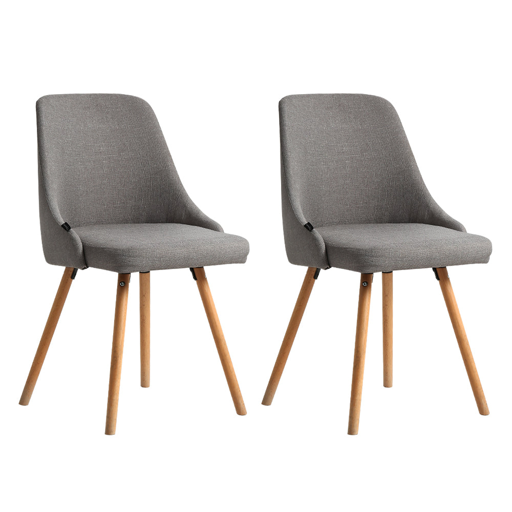 Artiss Fabric Kitchen Dining Chairs Wooden (Set of 2) Grey