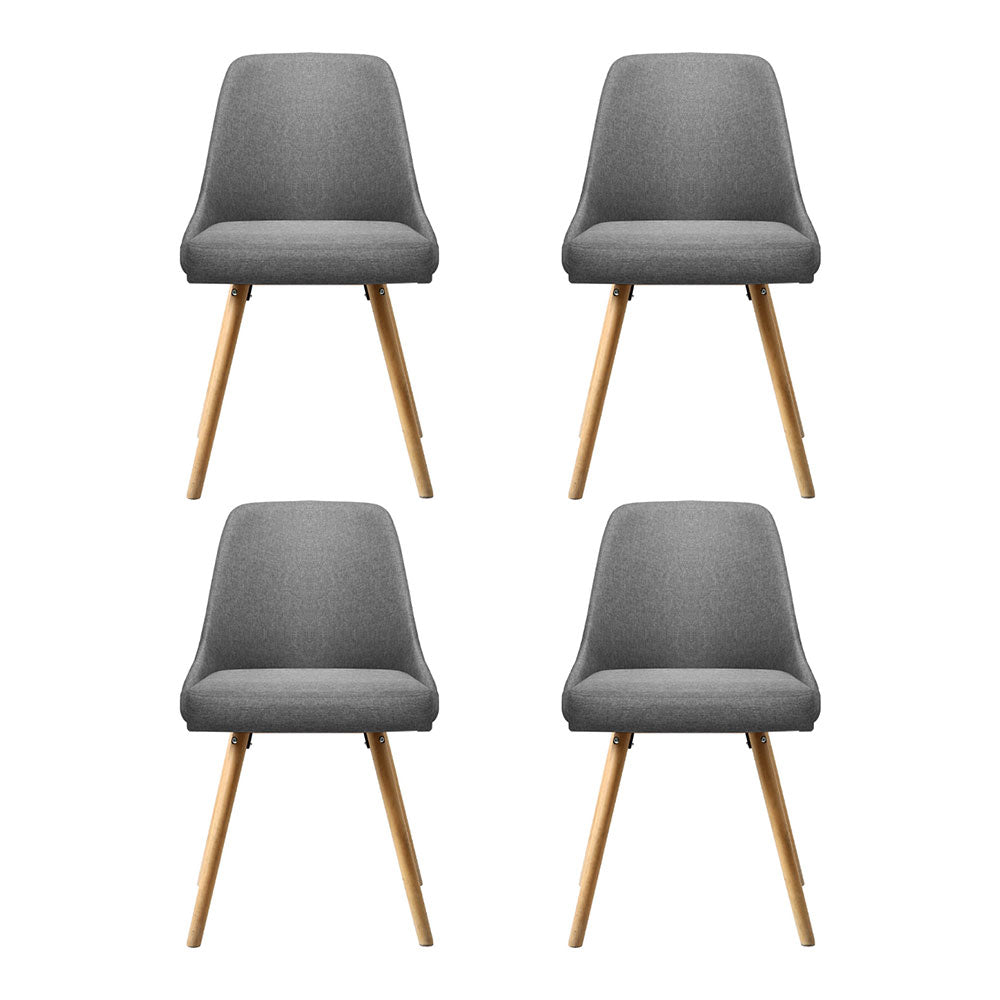 Artiss Fabric Kitchen Dining Chairs Wooden (Set of 4) Grey