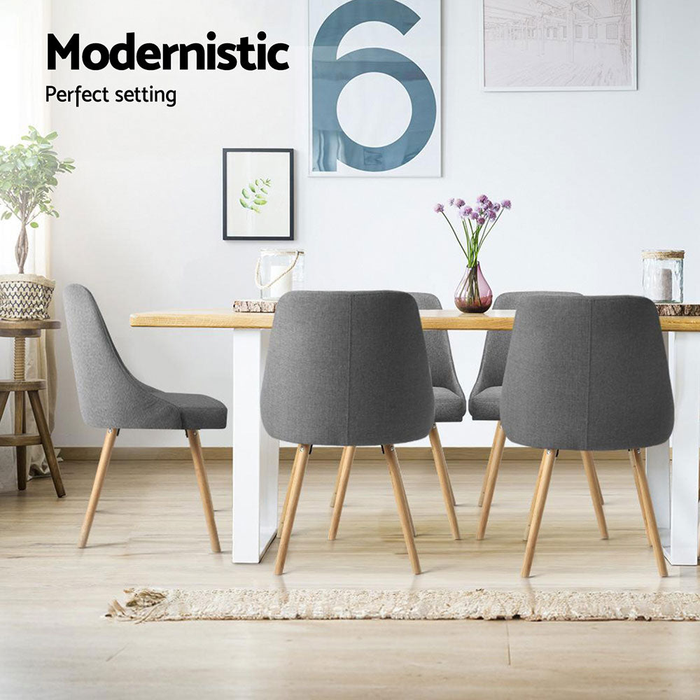 Artiss Fabric Kitchen Dining Chairs Wooden (Set of 4) Grey