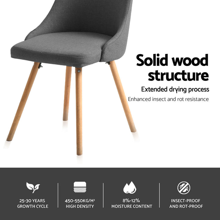 Artiss Fabric Kitchen Dining Chairs Wooden (Set of 4) Grey