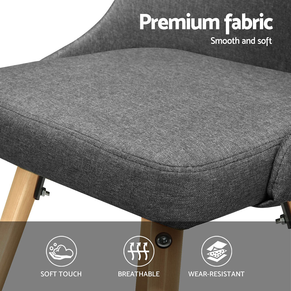 Artiss Fabric Kitchen Dining Chairs Wooden (Set of 4) Grey