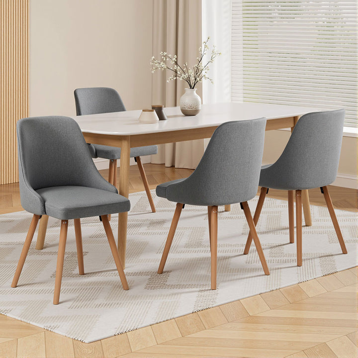 Artiss Fabric Kitchen Dining Chairs Wooden (Set of 4) Grey
