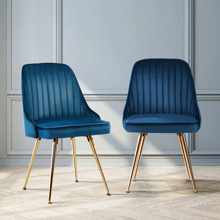 Artiss Velvet Fabric Dining Chairs Vintage (Set of 2) Blue