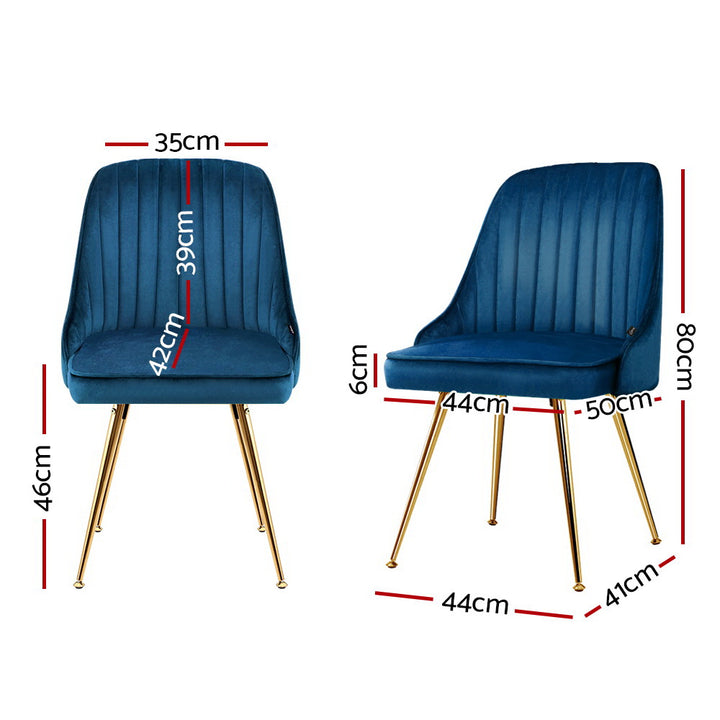 Artiss Velvet Fabric Dining Chairs Vintage (Set of 2) Blue
