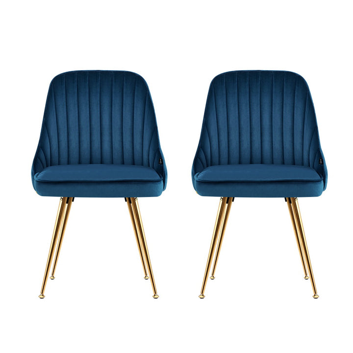 Artiss Velvet Fabric Dining Chairs Vintage (Set of 2) Blue