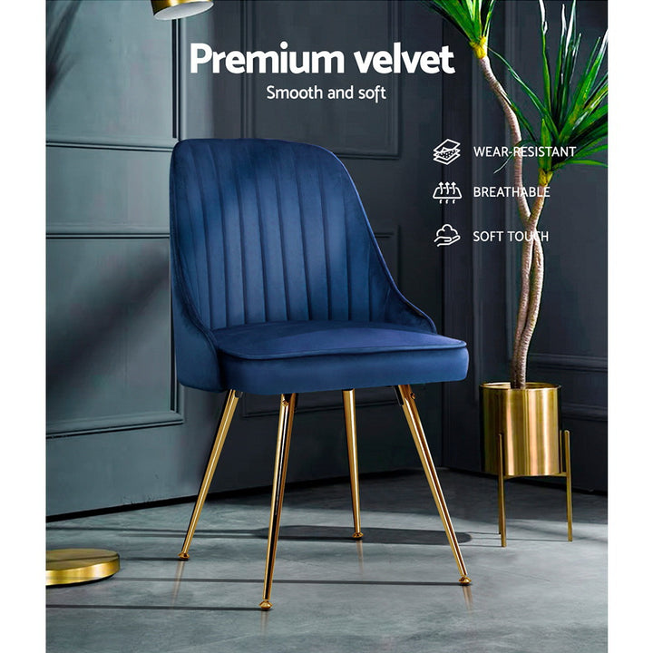 Artiss Velvet Fabric Dining Chairs Vintage (Set of 2) Blue