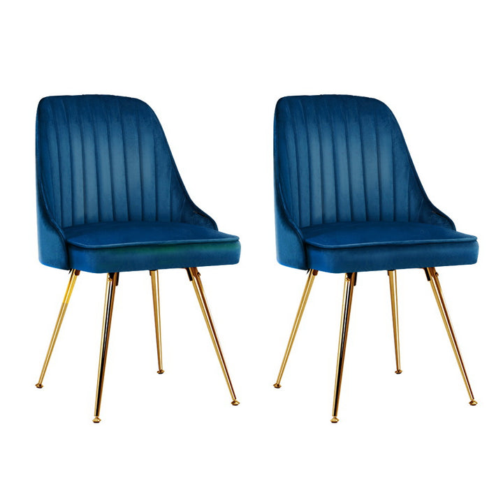 Artiss Velvet Fabric Dining Chairs Vintage (Set of 2) Blue
