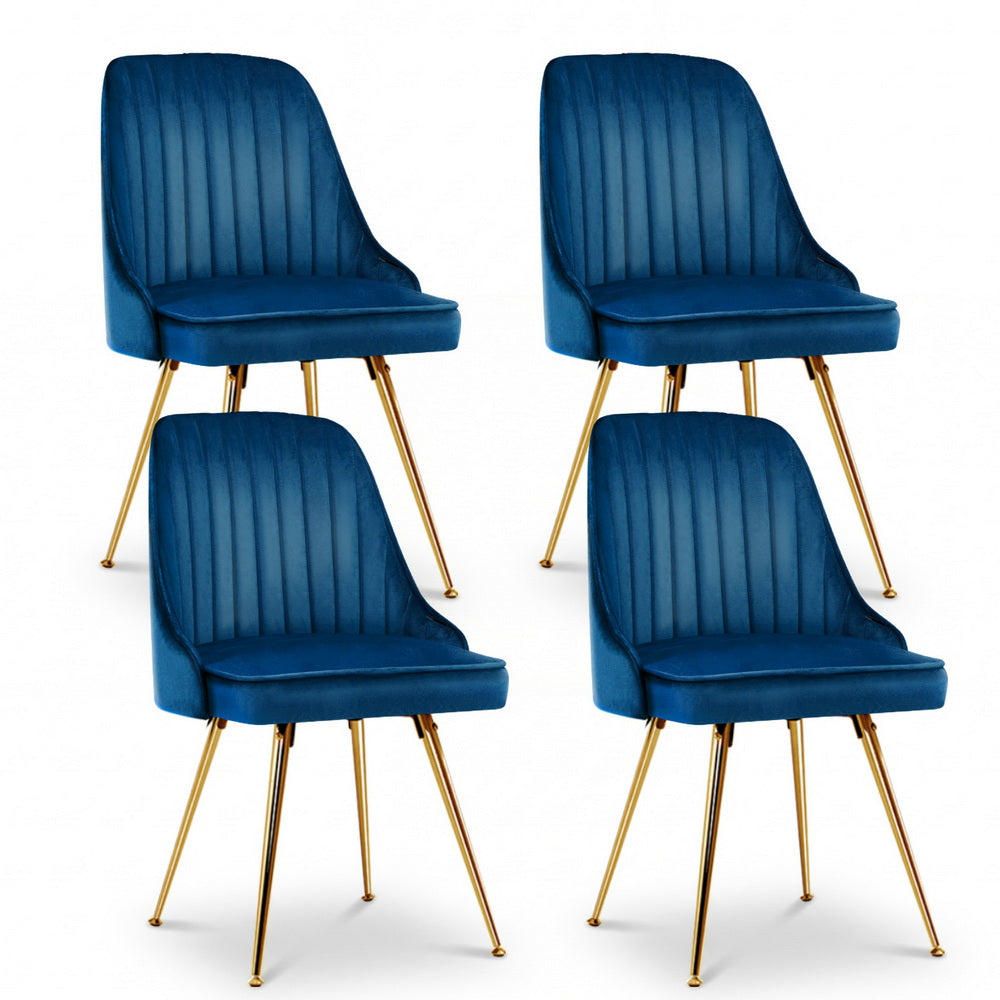 Artiss Velvet Fabric Dining Chairs Vintage (Set of 4) Blue