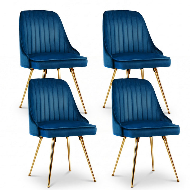 Artiss Velvet Fabric Dining Chairs Vintage (Set of 4) Blue