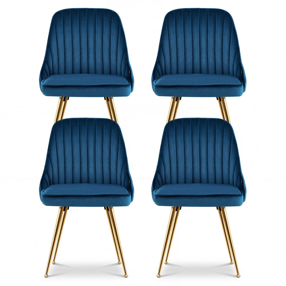 Artiss Velvet Fabric Dining Chairs Vintage (Set of 4) Blue