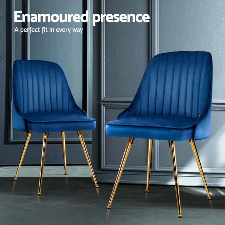 Artiss Velvet Fabric Dining Chairs Vintage (Set of 4) Blue